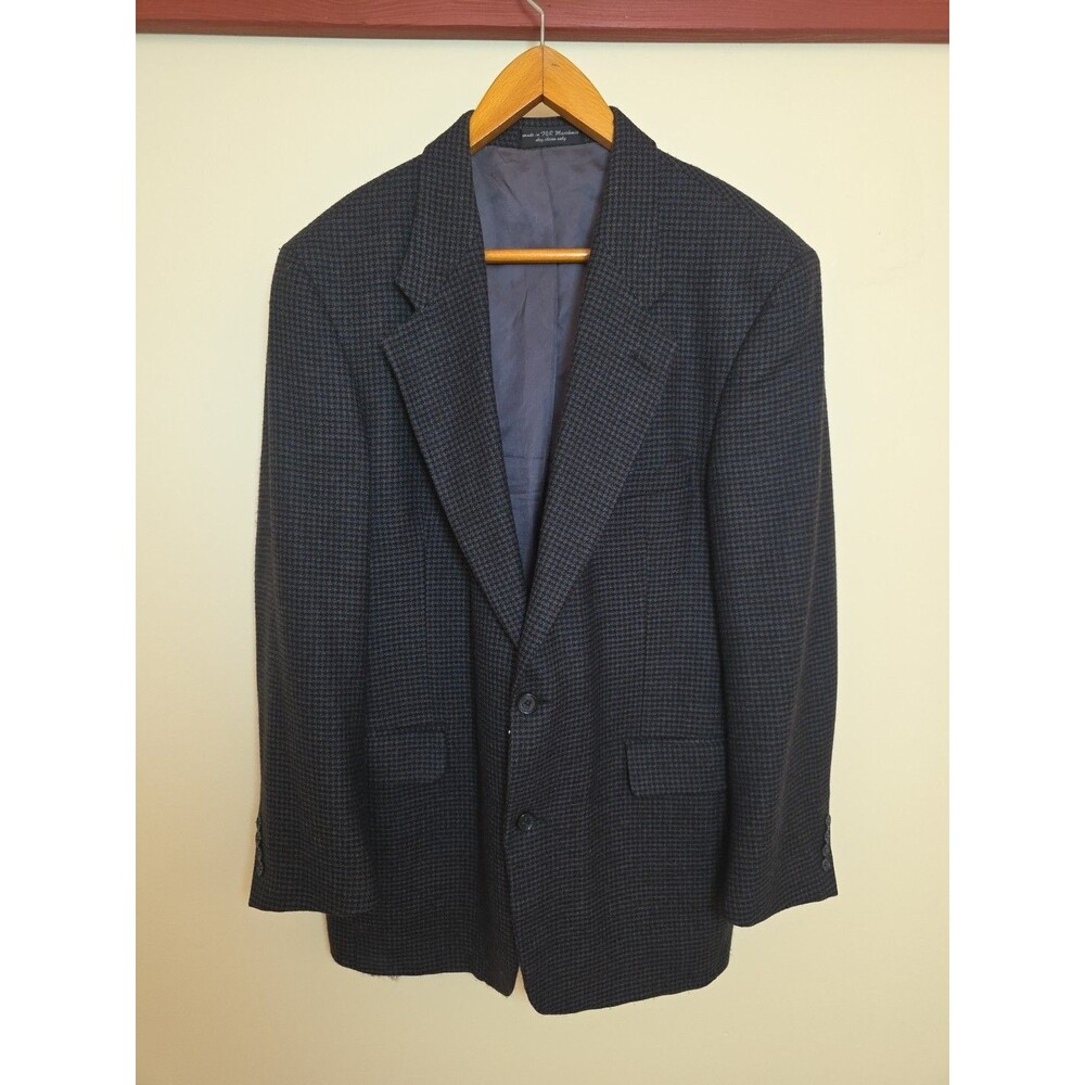 Gianfranco Ruffini Blazer Mens 43L Houndstooth Wool Twill Jacket Sportcoat Black